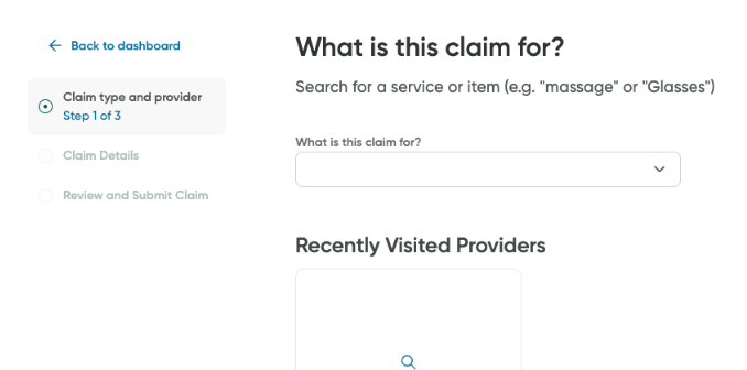 The what is this claim for? screen.