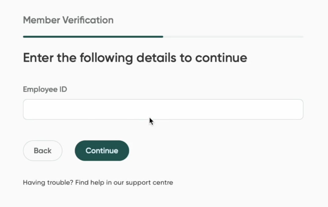 The Member verification screen