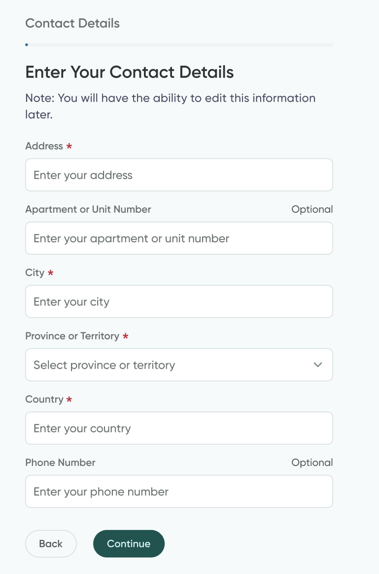 The Contact Details screen