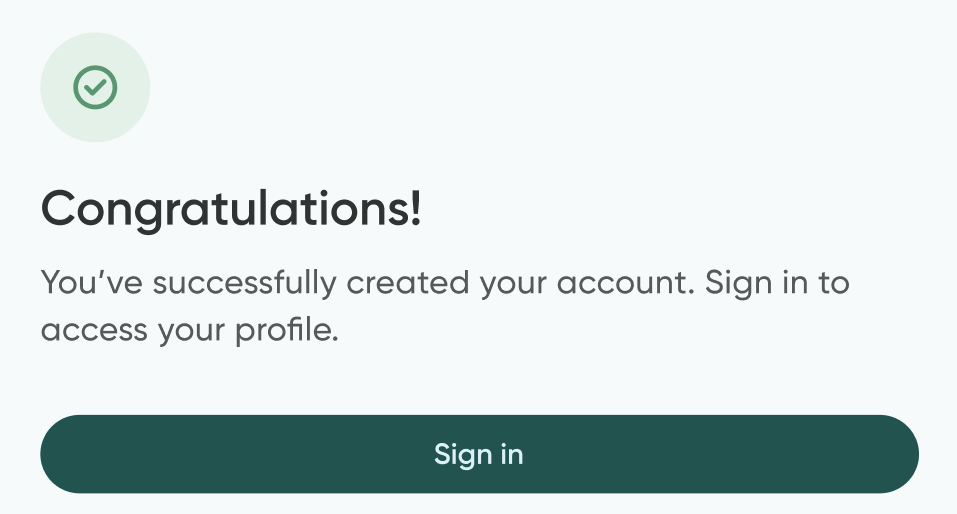The Congratulations screen.