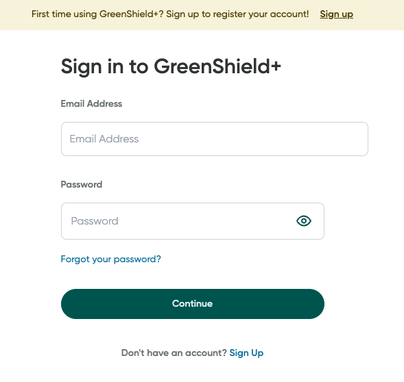 The Sign up button on the Sign in screen.
