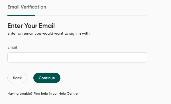 The email verification screen