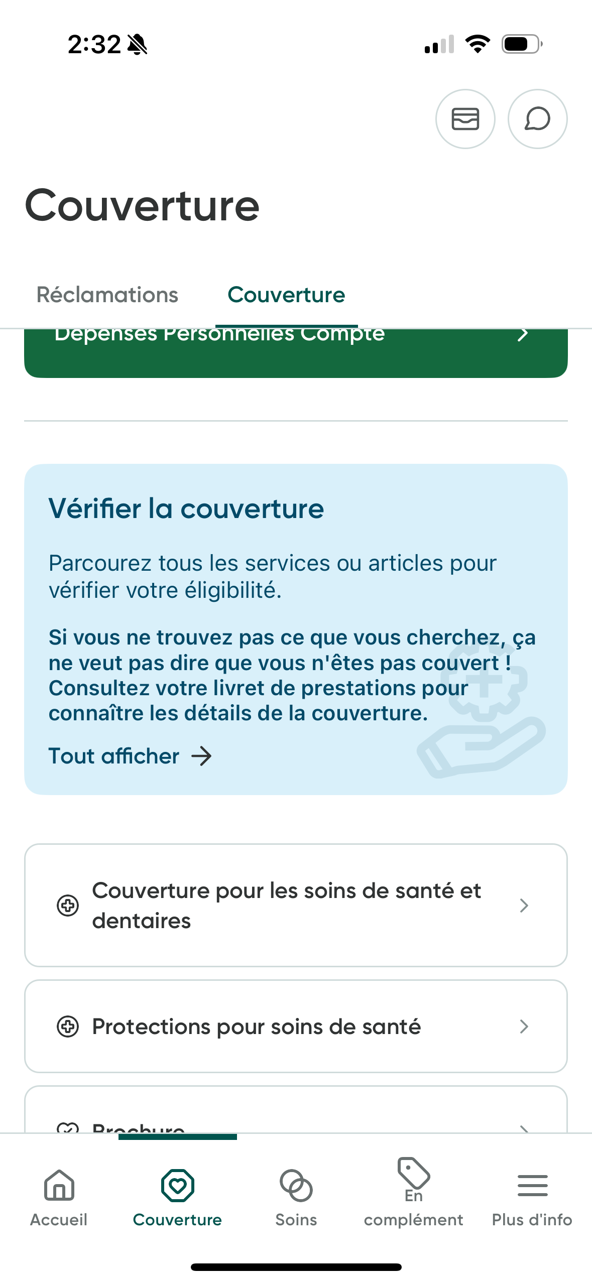 L'écran Afficher la couverture