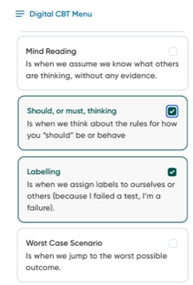 The thinking traps step in a thought journal.