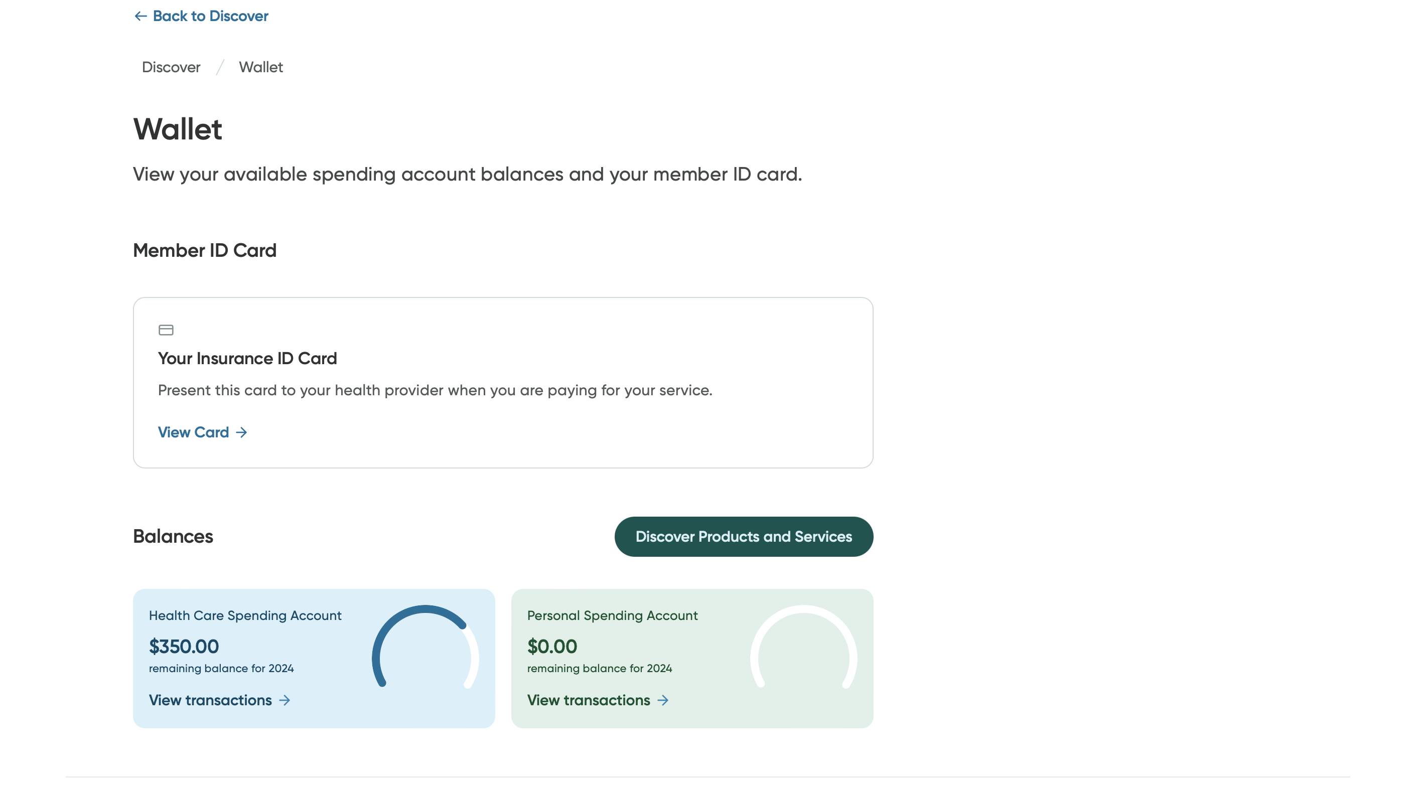 An example of a wallet which displays balances and insurance ID card.