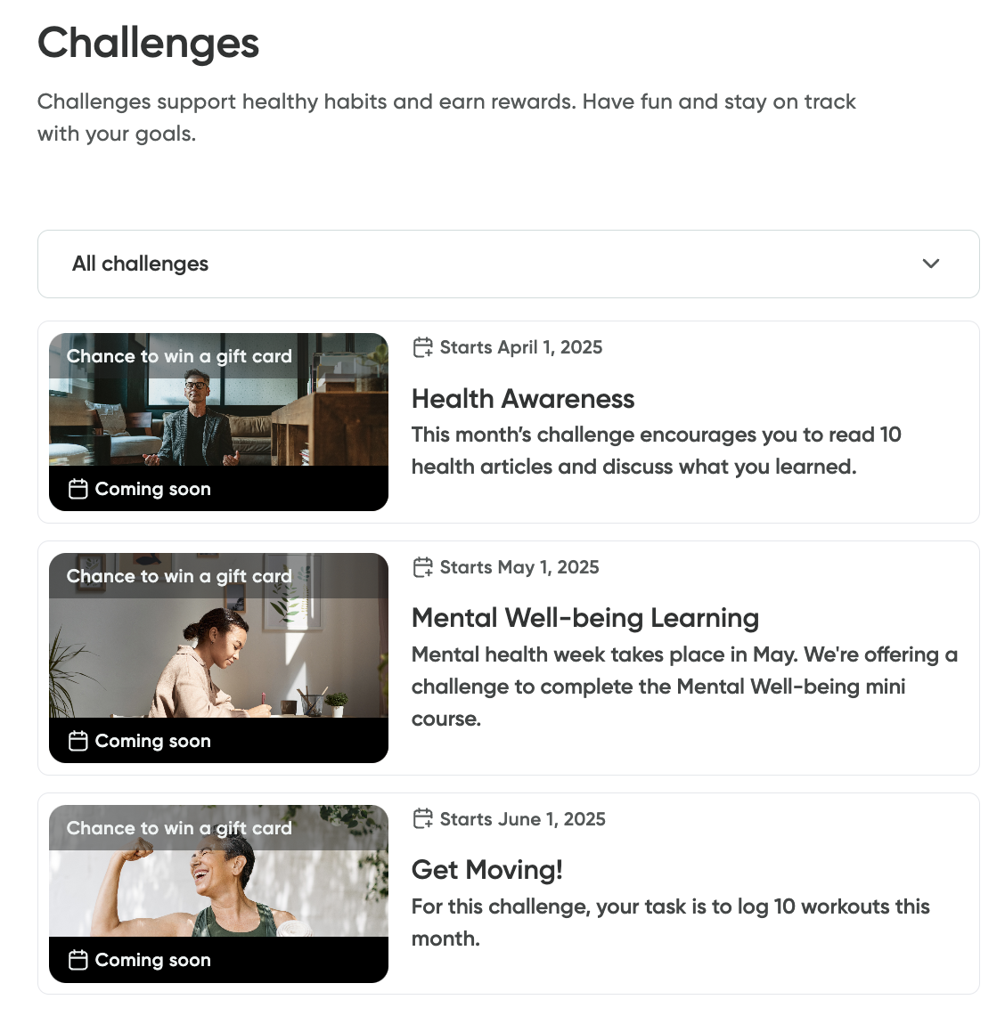 The Challenges page