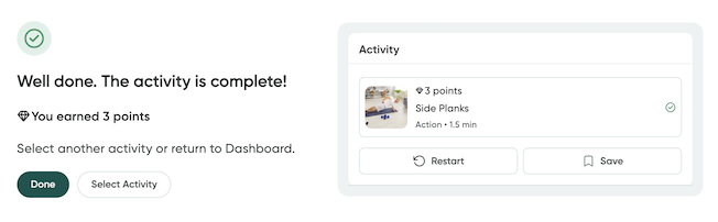 The Points Earned confirmation screen