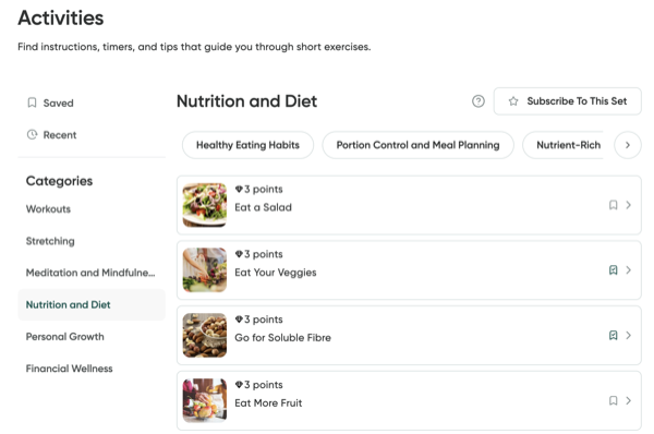 The Well-being Activities page