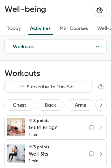 The Subscribe to Activities screen